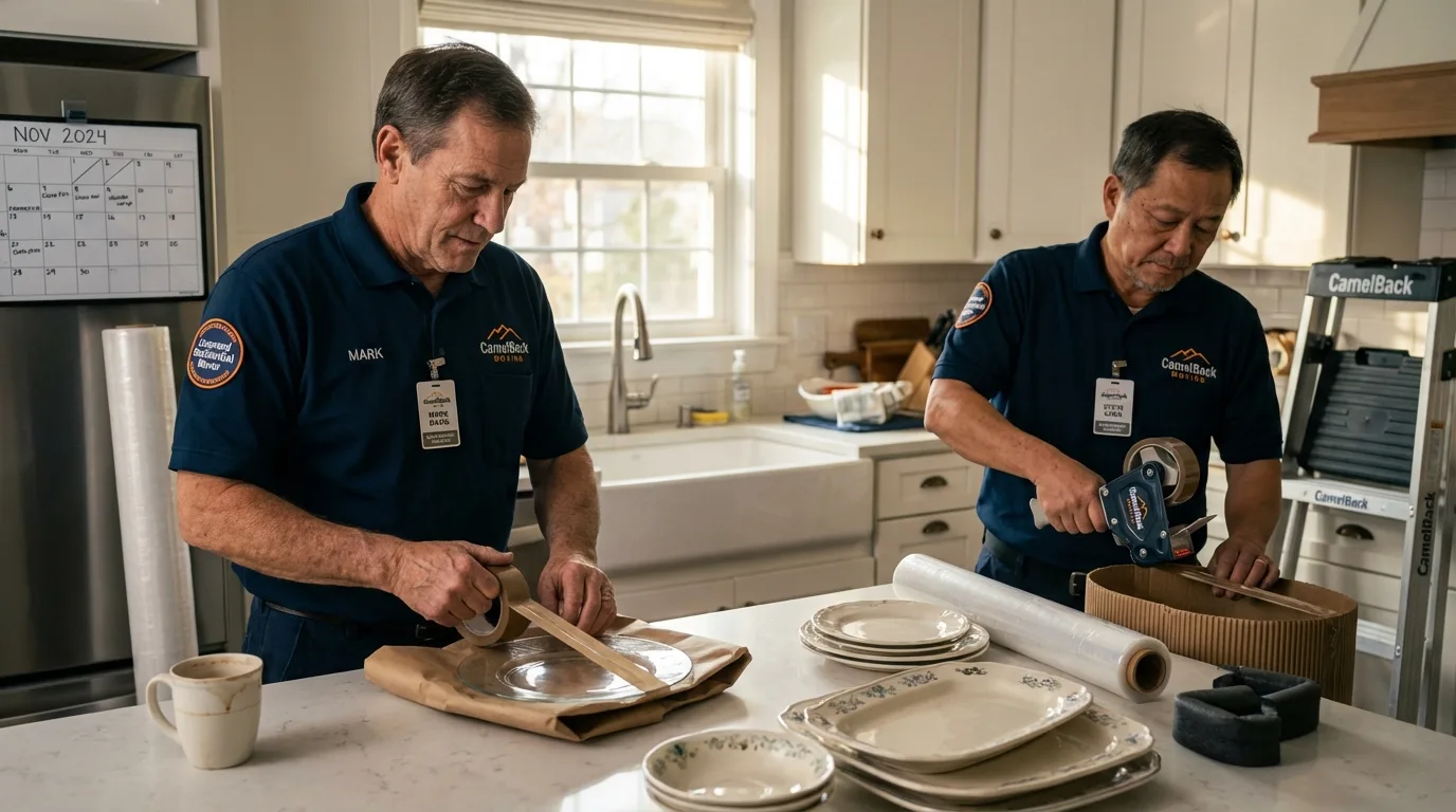 Professional crew packing kitchen dishware in Weatherly, PA